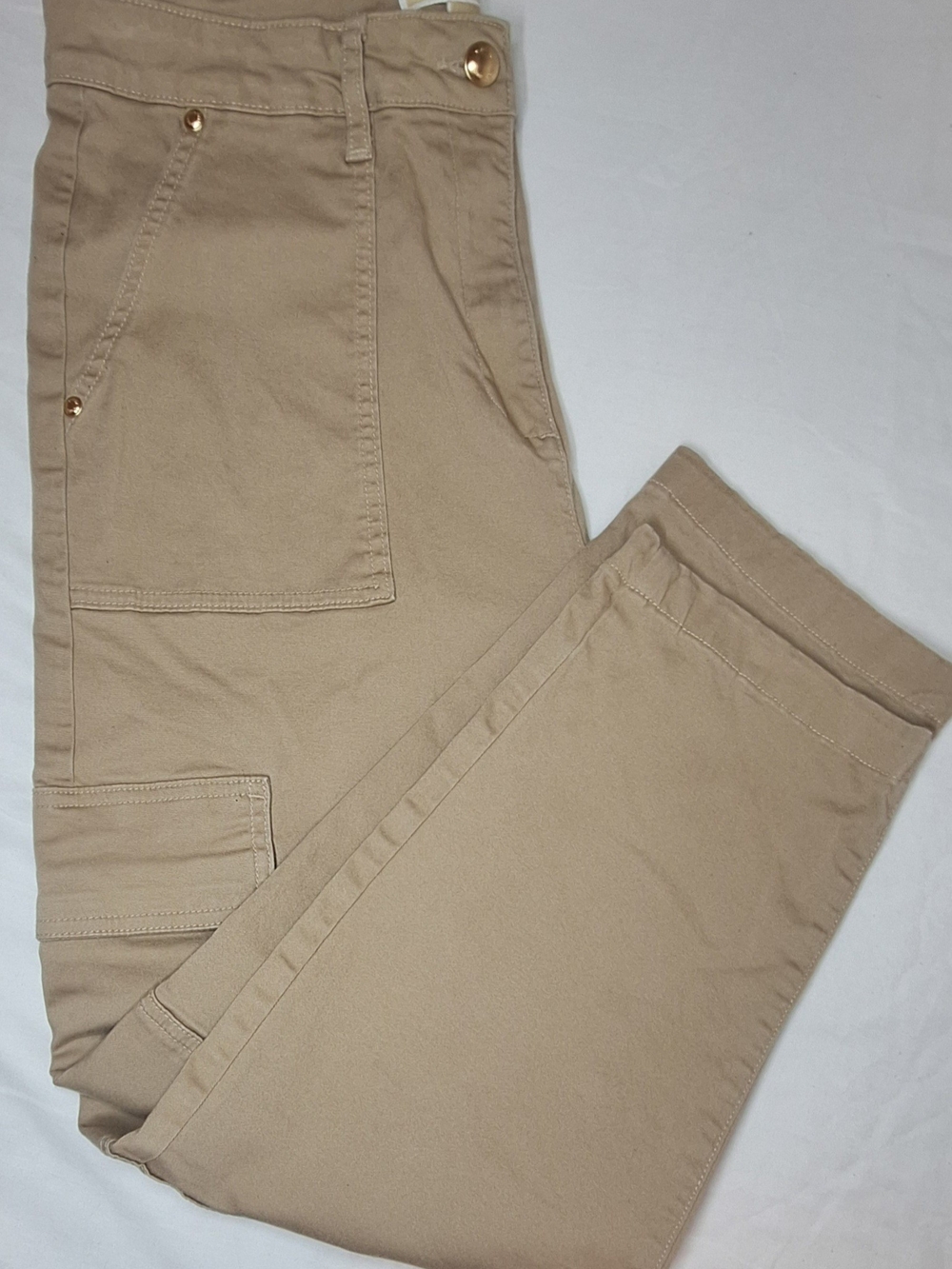 Michael Kors High-Rise Straight Ankle Cargo Pants Khaki Tan Sz 10 Like New